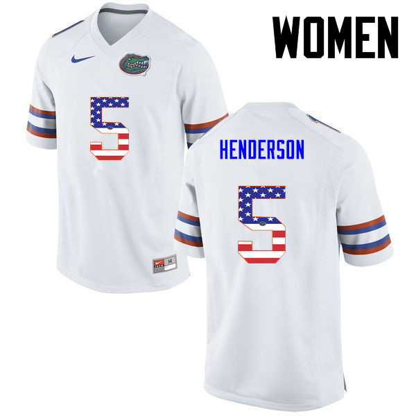 Women Florida Gators #5 CJ Henderson College Football USA Flag Fashion Jerseys-White